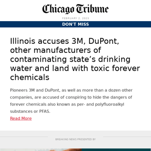 Illinois accuses 3M, DuPont of contaminating state’s drinking water with toxic forever chemicals