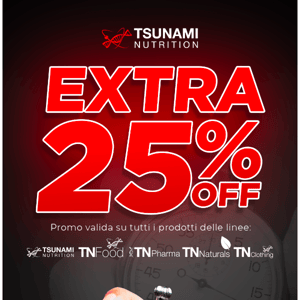 ⚡️ Ultimi giorni! EXTRA 25% di sconto per acquistare tutti i nostri prodotti delle linee Tsunami Nutrition a un prezzo eccezionale!!!