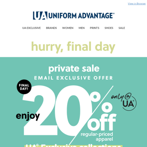 YIKES! 😬 LAST DAY TO SAVE 20% on UA Exclusives