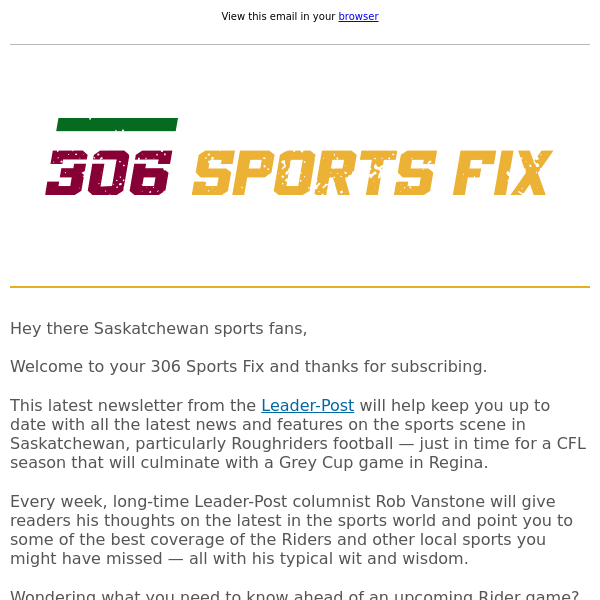 Thanks for signing up for 306 Sports Fix