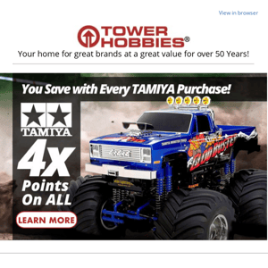 Earn 4x Points on Tamiya Products Through August 15th