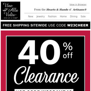 Free Shipping and 40% Off Clearance Sale