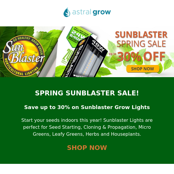 Sunblaster Grow Lights Spring Sale!