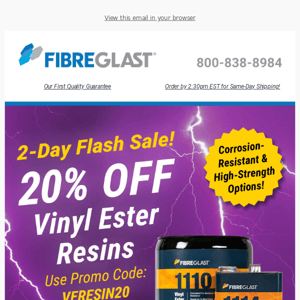 Flash Sale 💥 Save 20% on Vinyl Ester Resins!