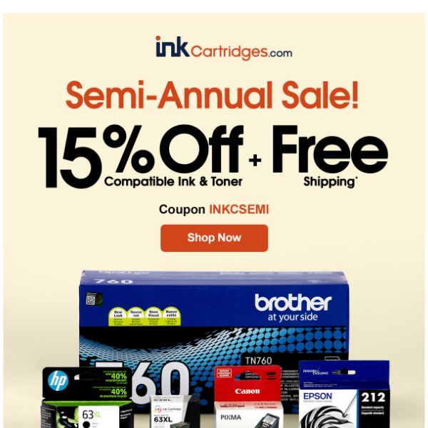 🔥 Semi Annual Sale! 15% Off Compatible Ink & Toner + FREE Shipping -  InkCartridges.com