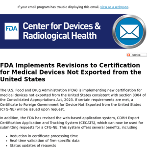 Medical Devices Not Exported from the United States