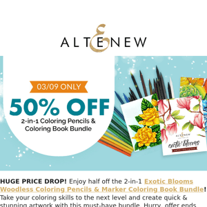 Altenew Woodless Coloring Pencils & Exotic Blooms Marker Coloring Book Bundle