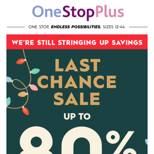 Get in there! Up to 80% off in our Last Chance Sale. Shop for a LIMITED TIME!