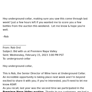 Following Up: Bid with us at Premiere Napa Valley