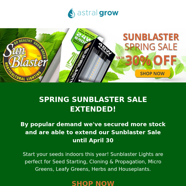 Sunblaster Grow Light Sale Extended!