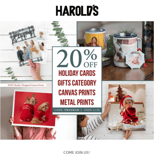 20% Off Cards, Gifts, Canvas & Metal!