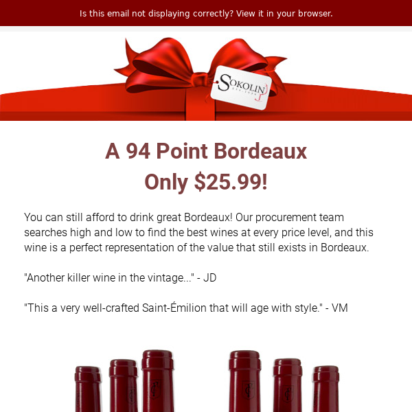 A 94 Point Bordeaux - Only 25.99 usd - "... A Very Well-Crafted Saint-Emilion..." - VM