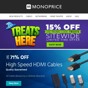 Up to 71% OFF High Speed HDMI Cables + Extra 15% OFF Sitewide