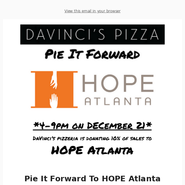 Pie It Forward to HOPE Atlanta at DaVinci's Tonight!