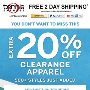 Big Clearance SALE -- EXTRA 20% OFF Select Apparel - Just added 500 Styles!