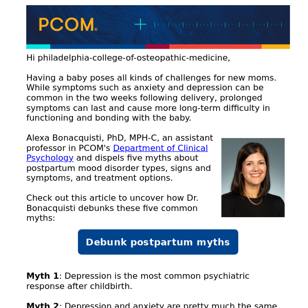 PCOM psychology professor debunks myths about postpartum mood disorders