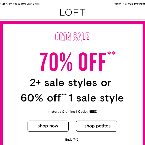OMG! 70% off 2+ sale styles