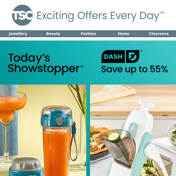 Today’s Showstopper™ - Dash Choice of Portable Personal Blender or SafeSlice Mandoline