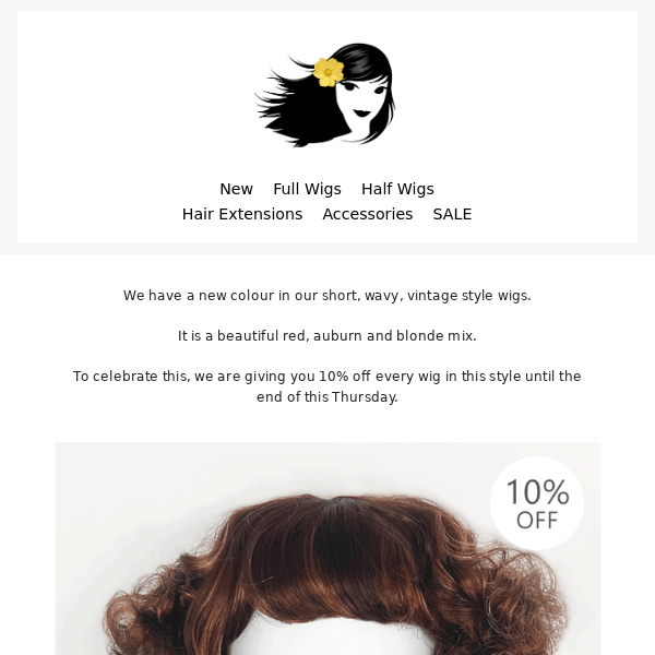 10% off short, curly vintage style wigs - take a look! ✨