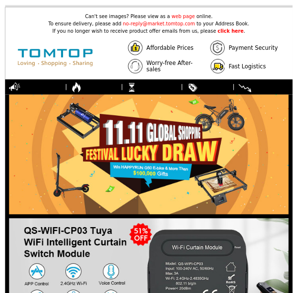 💌🎉11.11 Global Shopping Festival Lucky Draw - Win Big at Tomtop