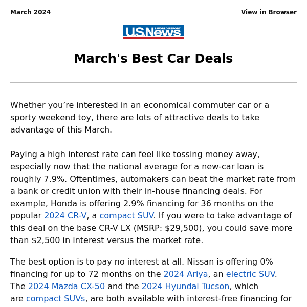 March's Best Car Deals: 0% Financing and More
