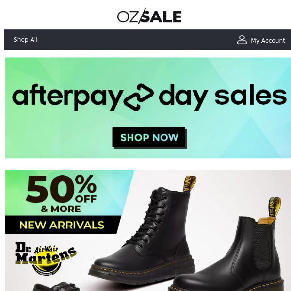 NEW! Dr. Martens 50% OFF & More - Afterpay Day Starts NOW!