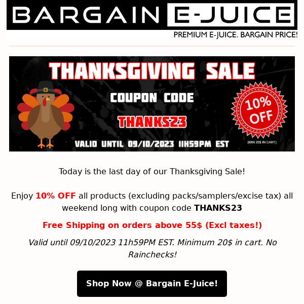 Last Chance To Save @ Bargain E-Juice