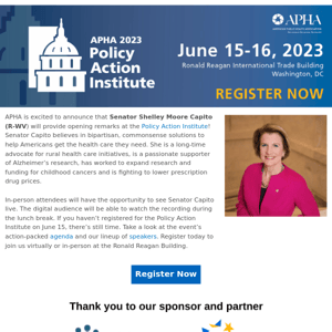 Senator Shelley Moore Capito to open APHA's Policy Action Institute