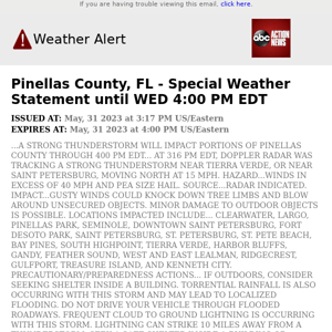 Pinellas County, FL - Special Weather Statement until WED 4:00 PM EDT