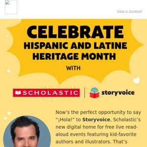 Free Hispanic and Latine Heritage Month event: John Leguizamo + Scholastic authors