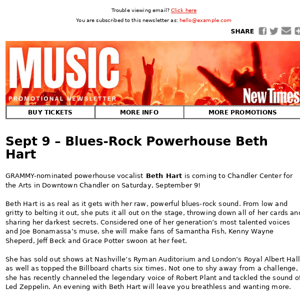 Sept 9 – Blues-Rock Powerhouse Beth Hart