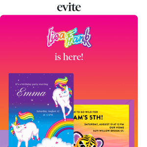 Lisa Frank is now on Evite 🌈🦄🐯👽