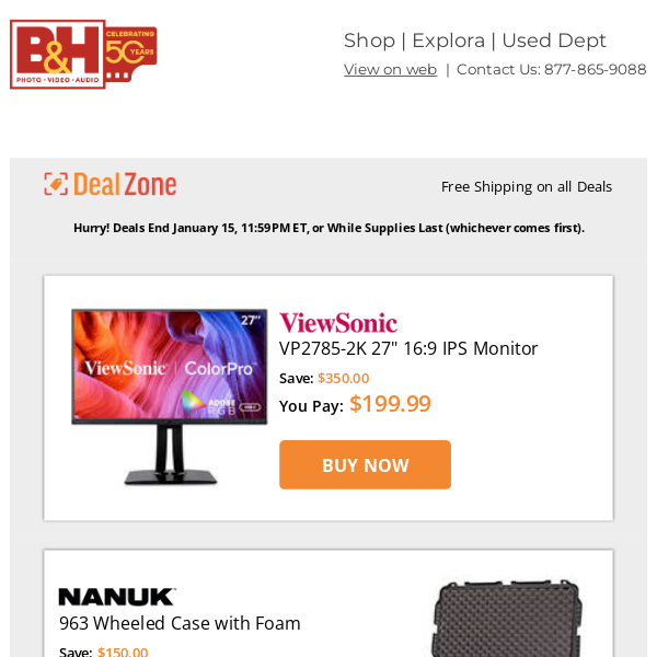 Today's Deals: ViewSonic 27" 16:9 IPS Monitor, Nanuk 963 Wheeled Case w/ Foam, Colbor RGB COB LED Monolight, Manfrotto Adjustable Aluminum Hi Hat w/ 75mm Bowl and more