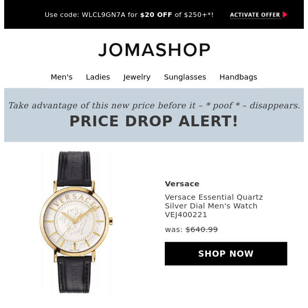 Jomashop versace clearance