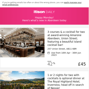 Amarone Aberdeen dining; Royal Highland Hotel stay; Cut & finish, i-Candy Hair & Beauty; Brand-new 4* Clayton Hotel Glasgow, and 8 other deals