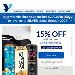 Power up w/ 15% off your favorite drinks