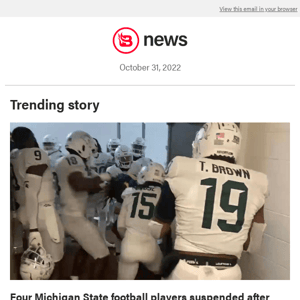 Four Michigan State football players suspended after ganging up on 2 Michigan players after game — clobbering one with a helmet; punching, kicking another in hallway