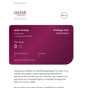 Qatar Airways , your monthly statement has arrived