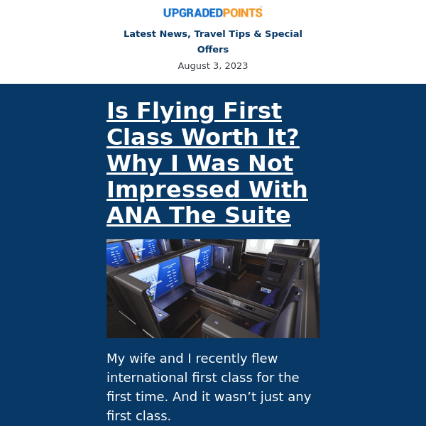 Disappointing ANA first class, Chase transfer bonus, Etihad news, and more...
