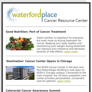 Nutrition and cancer, colorectal cancer awareness, people making a difference and more