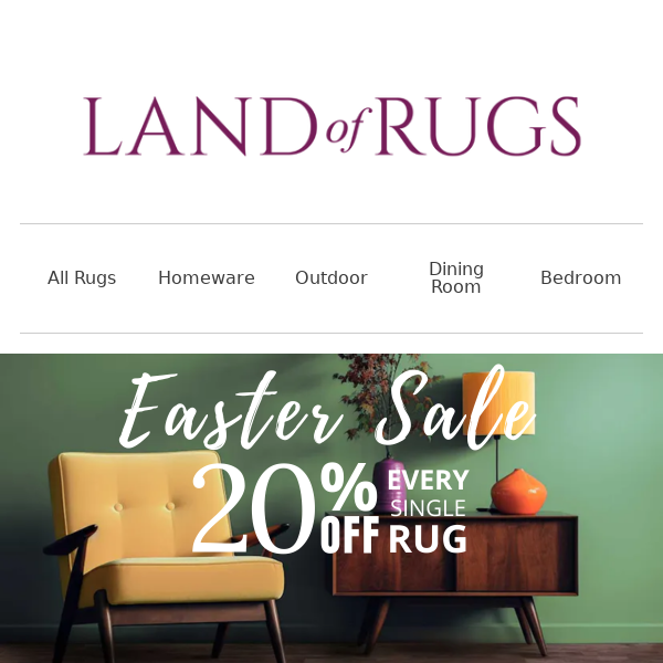 Land of Rugs UK, 20% Off While Stocks Last 🐣🐰