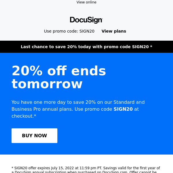 Last chance for 20% off DocuSign