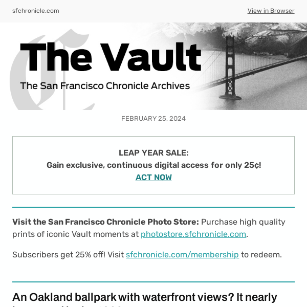 The Vault | An Oakland ballpark with waterfront views? It nearly happened in the 1960s