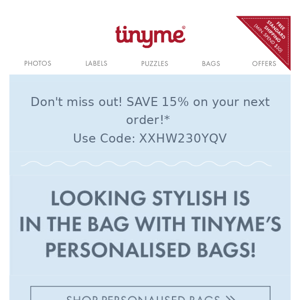 Fight lost property Tinyme with  Personalised  Bags & Labels by Tinyme