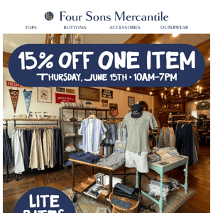 15% Off One Item At Four Sons Mercantile! 🎉