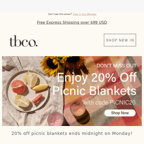 Your 20% Off Picnic Blankets ends soon.