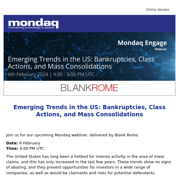 Emerging Trends in the US: Bankruptcies, Class Actions, and Mass Consolidations