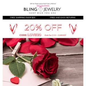 🌹 Shower her with Flowers this Valentine’s Day + 20% Off Valentine’s Jewelry