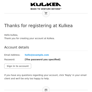 Thanks for registering at Kulkea