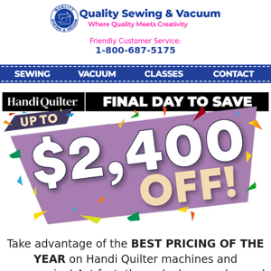 Final Hours to Save Up To $2,400 on Handi Quilter
